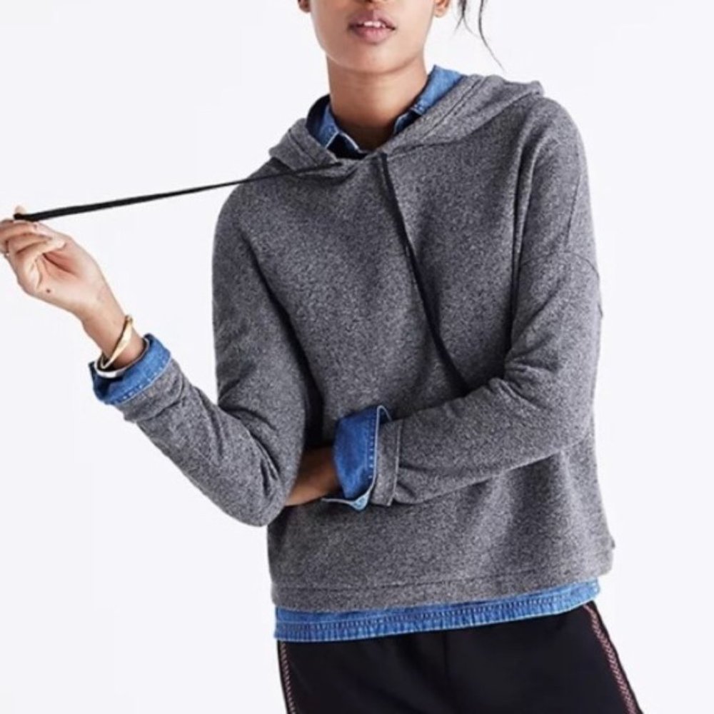 Madewell Cropped Hoodie Sweatshirt Marled Gray XXS